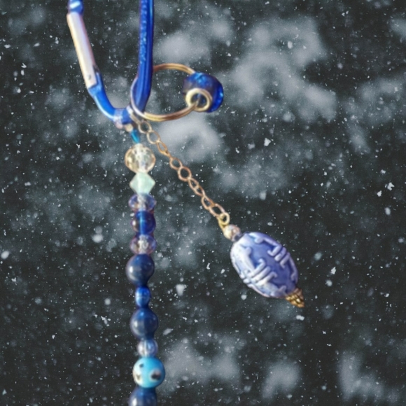 Blue Beaded Hand Crafted Keychain - Picture 3 of 7